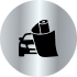 Silver circular icon showing a car partially covered by a rolled sheet, symbolizing automotive film or vinyl wrap application.