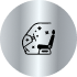 Silver circular icon showing a car interior with sparkles around the window and seat, symbolizing cleanliness, UV protection, or interior preservation.